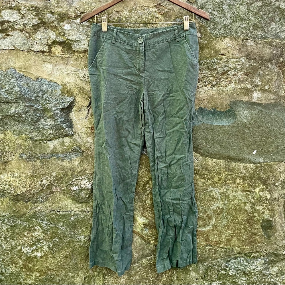 BCBGMaxAzria Linen Blend Olive Green Trousers